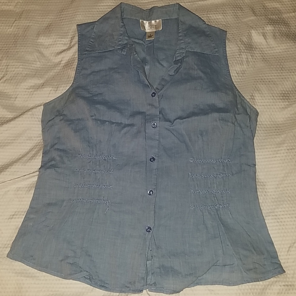 Chambray denim button down pintuck detail